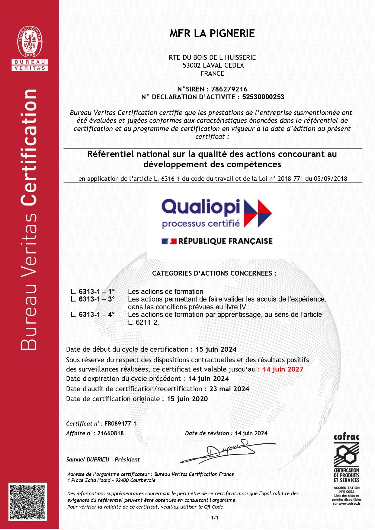 Certificate 21660818 MFR LA PIGNERIE page 0001 1