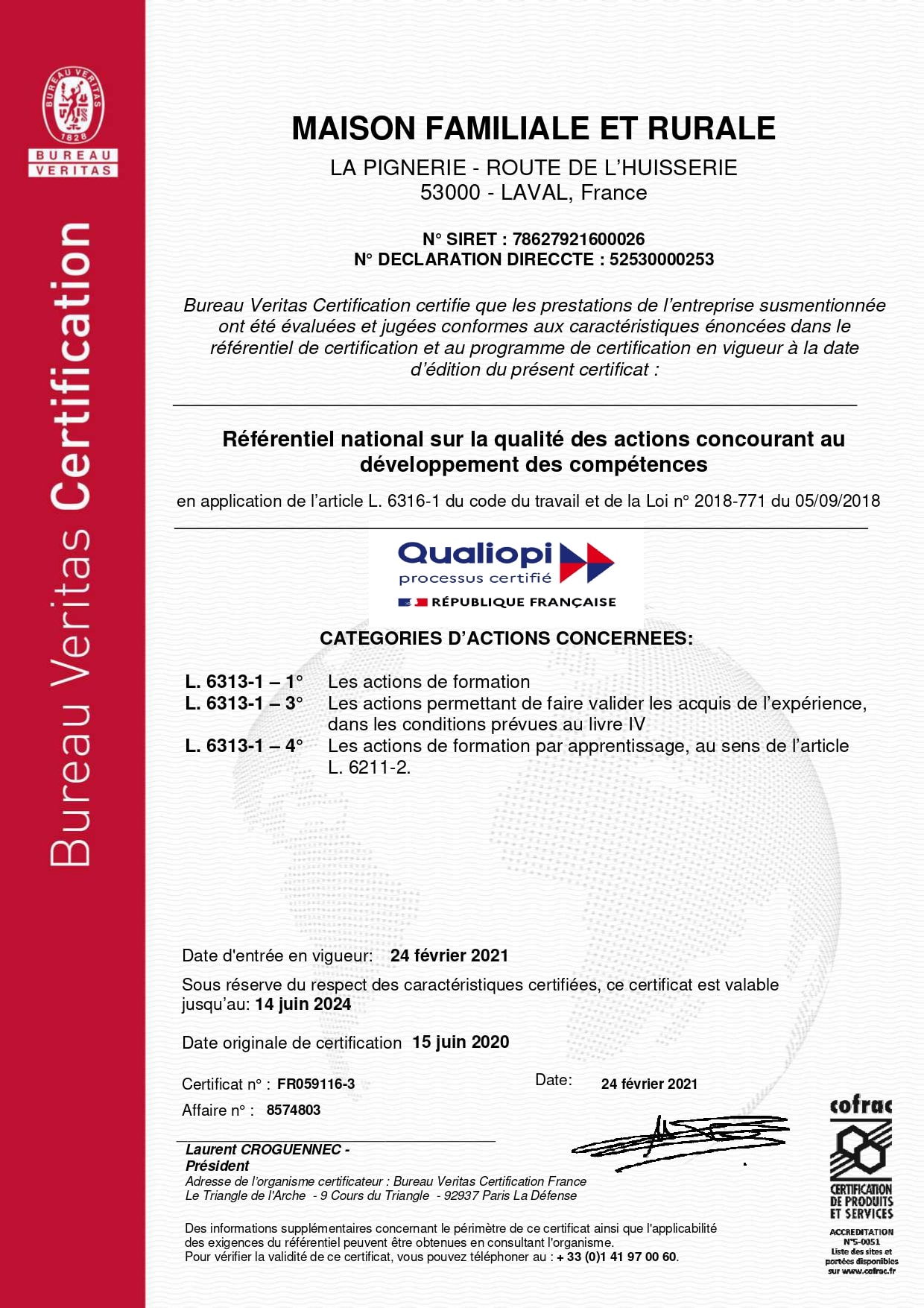 CERTIFICAT QUALIOPI MAISON FAMILIALE ET RURALE 8574803 V3 compressed page 0001 min